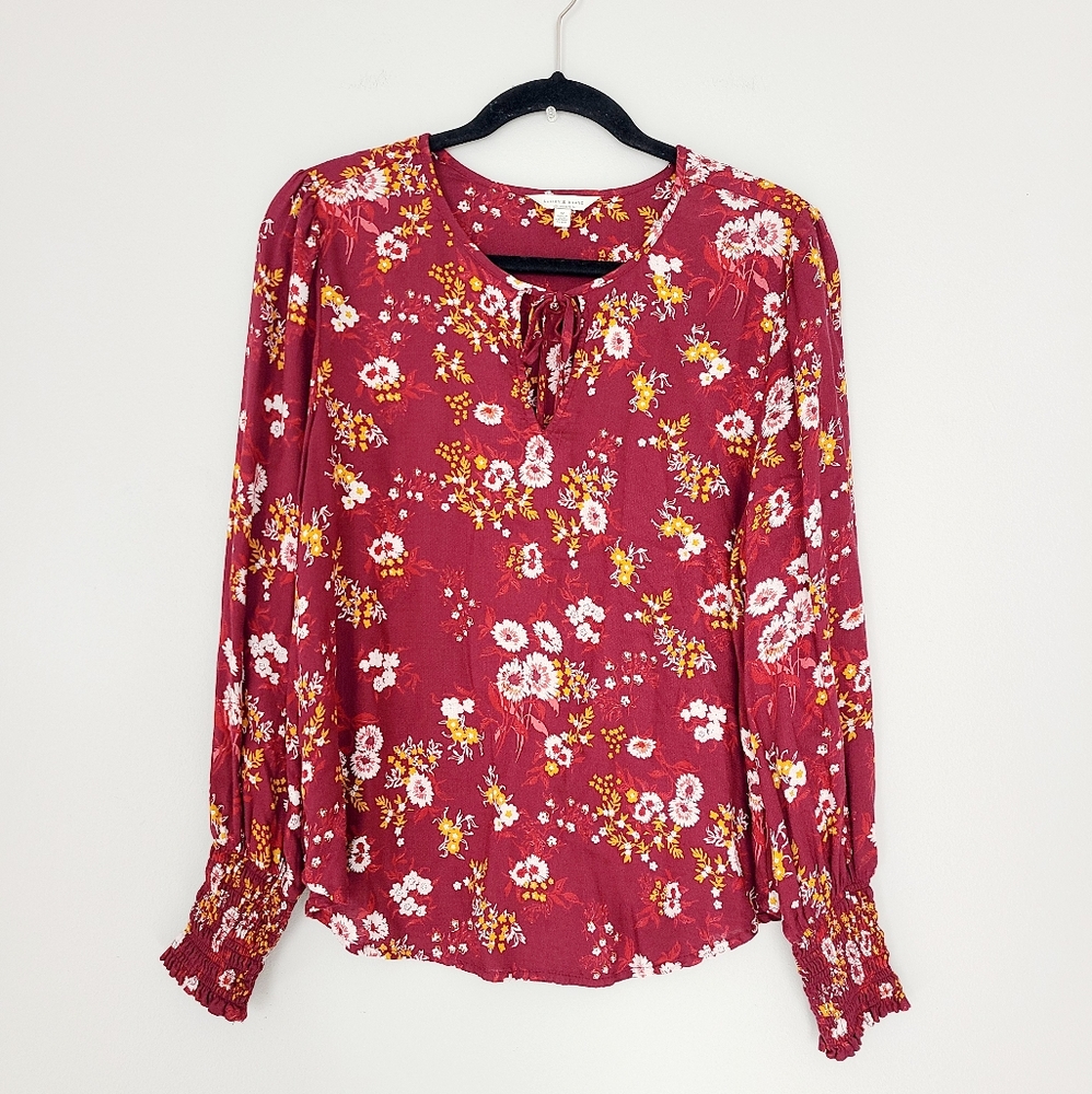 Lucky Brand Burgundy Floral Top M